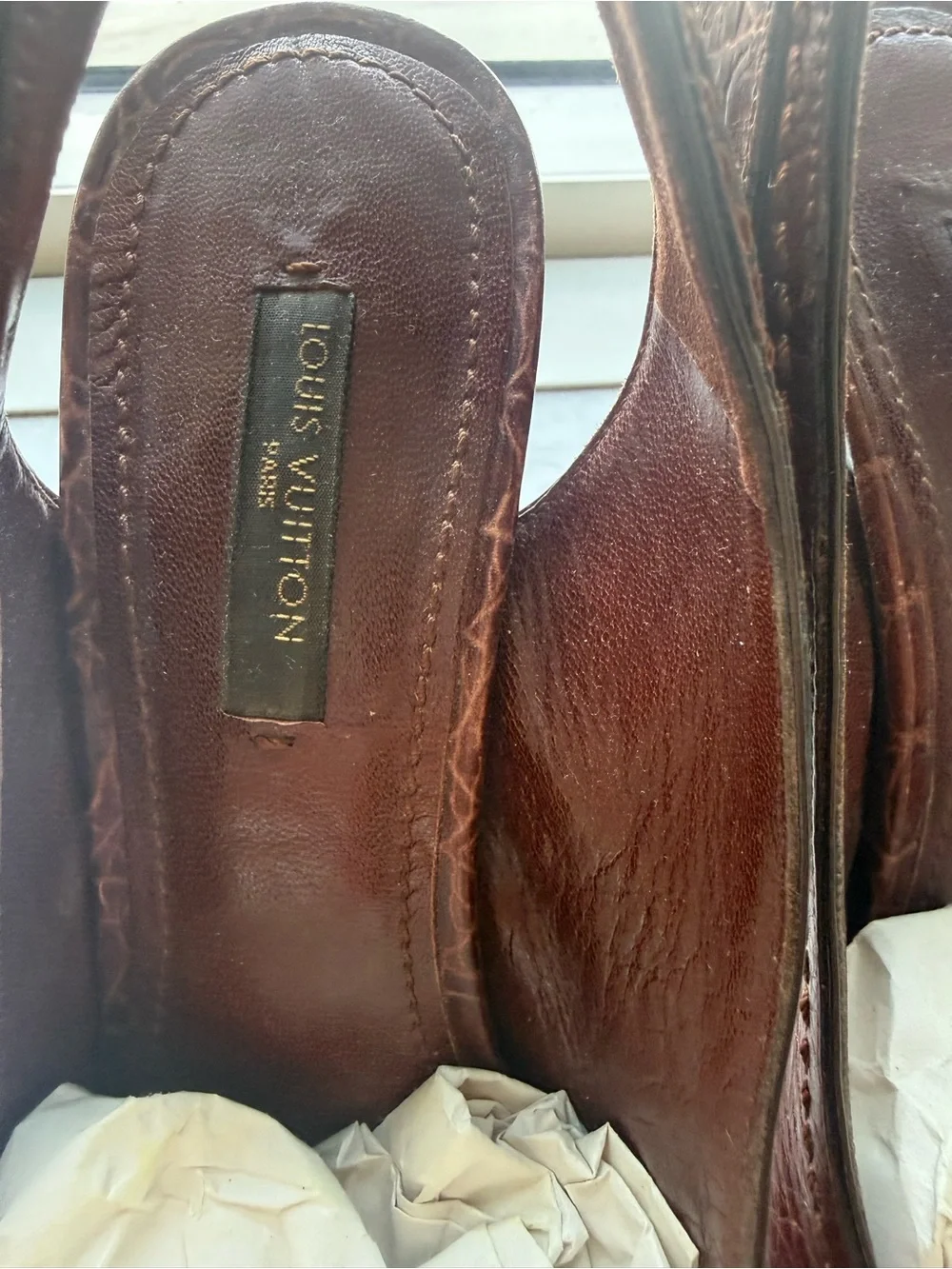 Louis Vuitton Burgundy Leather Slingback Heels with Gold Buckle